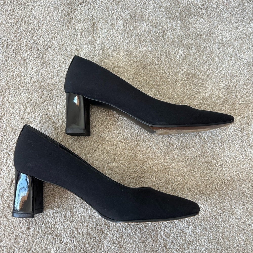 Stuart Weitzman Black Rounded Square Toe Block Heel Formal Professional Business - Picture 5 of 8